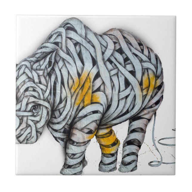 Urban Street Art: Ribbon Rhinoceros Tile (Front)