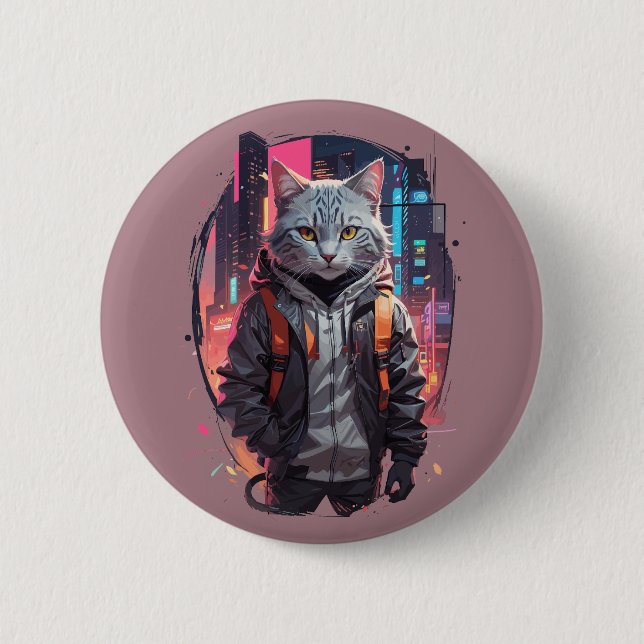 Urban Street Cat Design 2 Inch Round Button (Front)