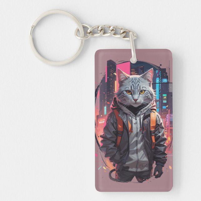 Urban Street Cat Design Keychain (Front)