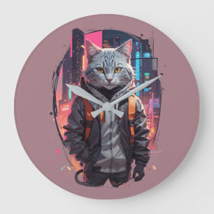 Urban Street Cat Design Large Clock