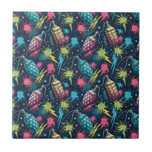 Urban Street Graffiti Neon Spray Paint Art Design Tile