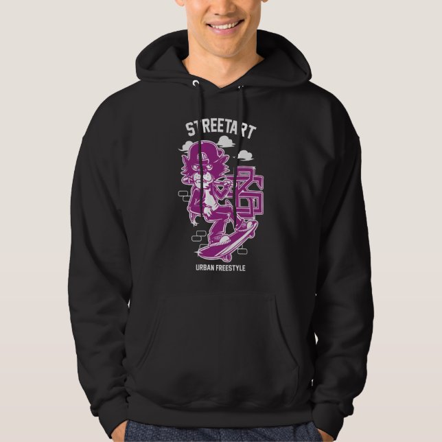 Urban Streetart - Cat on Ski Board Hoodie (Front)
