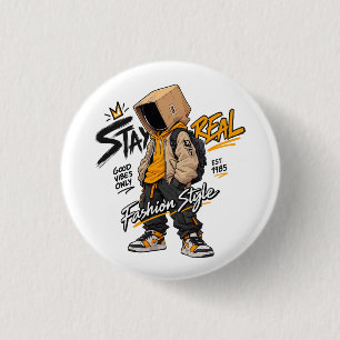 Urban Streetwear Fashion Character – Cool Graffiti 1 Inch Round Button