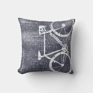 urban-style Bike / Bicycle on distressed blue Throw Pillow