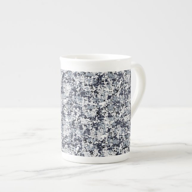 Urban Style Silver Grey Digital Camouflage Bone China Mug (Front Right)