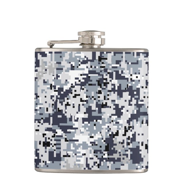 Urban Style Silver Grey Digital Camouflage Hip Flask (Front)