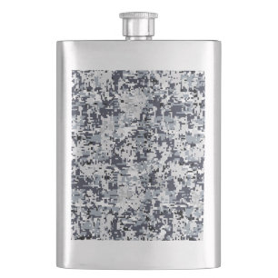 Urban Style Silver Grey Digital Camouflage Hip Flask