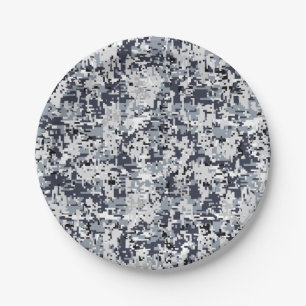 Urban Style Silver Grey Digital Camouflage Paper Plate