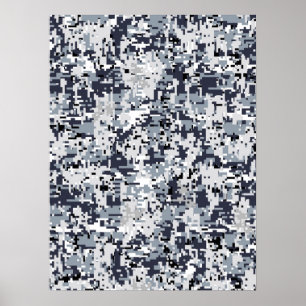 Urban Style Silver Grey Digital Camouflage Poster