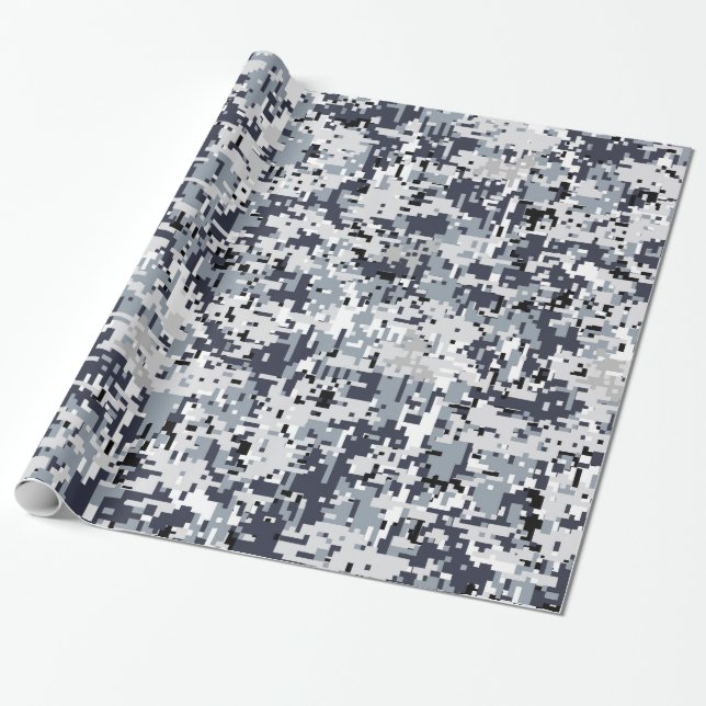Urban Style Silver Grey Digital Camouflage Wrapping Paper (Unrolled)