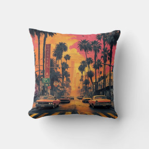 "Urban Sunset Graffiti – West Coast Cityscape Stre Throw Pillow