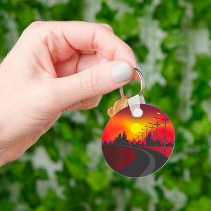Urban Sunset Highway Skyline Keychain