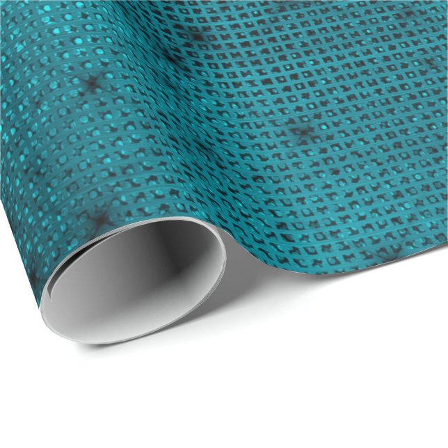 Urban Teal Aquatic Black Elegant Grill Sequins Wrapping Paper (Roll Corner)