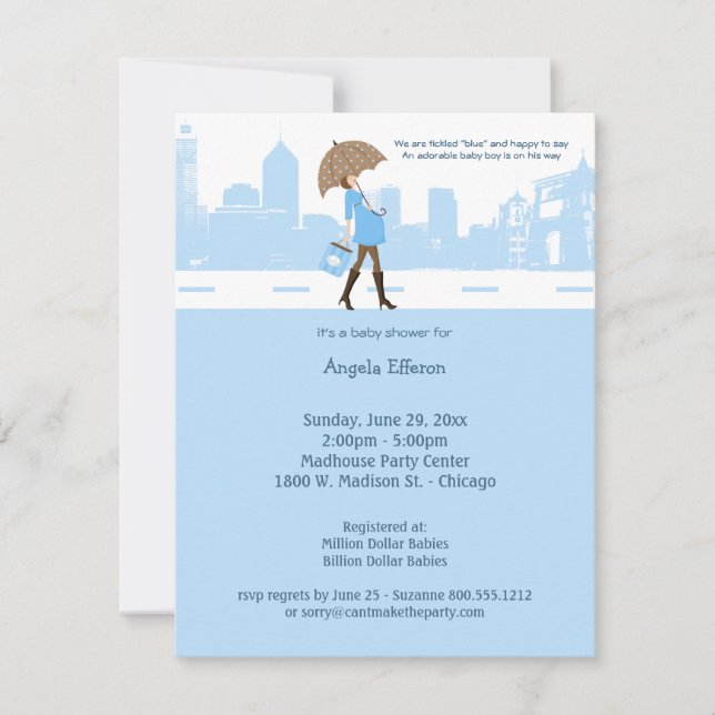 Urban Tickled Blue Baby Shower Invitation (Front)