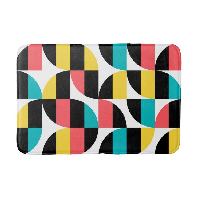 Urban, trendy, colourful, modern graphic pattern bath mat (Front)