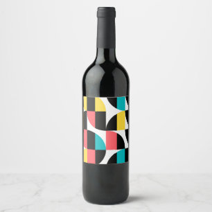 Urban, trendy, colourful, modern graphic pattern wine label
