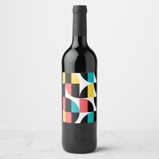 Urban, trendy, colourful, modern graphic pattern wine label (Front)