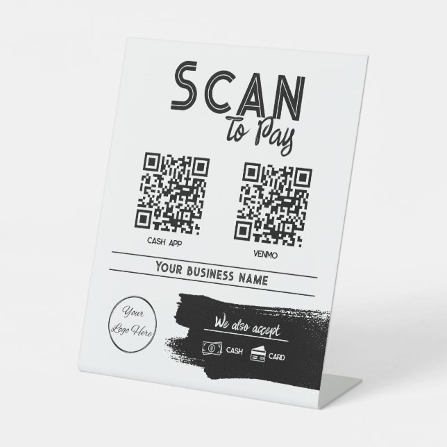 Urban white 2 QR codes tatttoo shop scan to pay Pedestal Sign (Front)