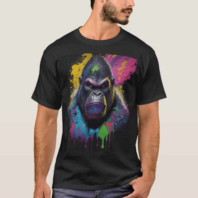 "Urban Wild: Vibrant Ape Paint Splash Tee" T-Shirt (Front)