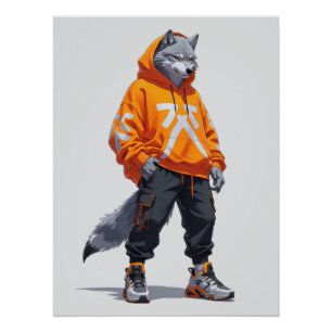 Urban Wolf Vibes - Futuristic Streetwear Design Poster