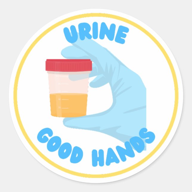 Urine good hands classic round sticker (Front)
