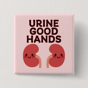 Urine Good Hands – Cute Smiling Kidney Design 2 Inch Square Button