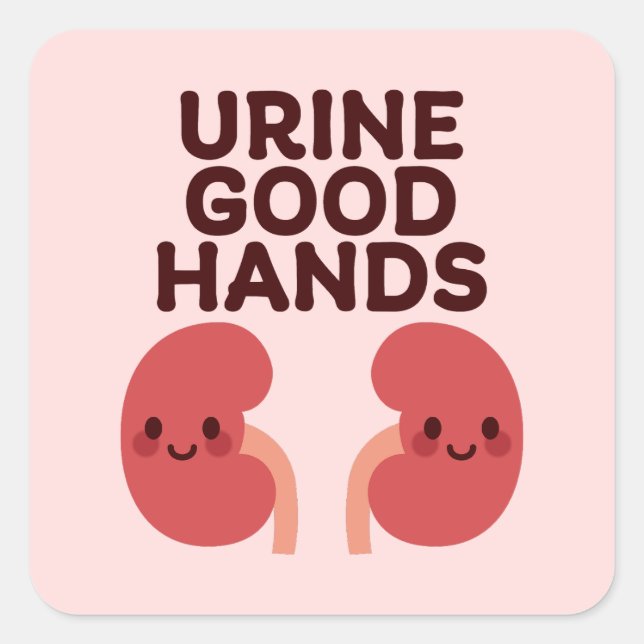 Urine Good Hands – Cute Smiling Kidney Design Square Sticker (Front)
