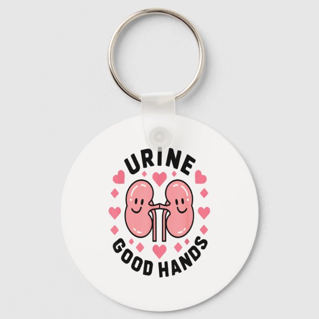 Urine Good Hands Kidney Pun Cute Cartoon Humor  Keychain (Front)
