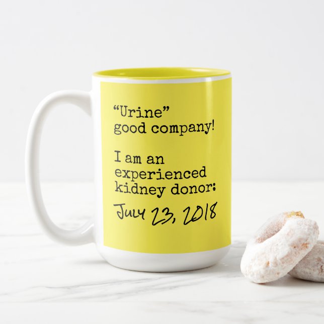 “Urine” , Kidney donor, customize, Two-Tone Coffee Mug (With Donut)