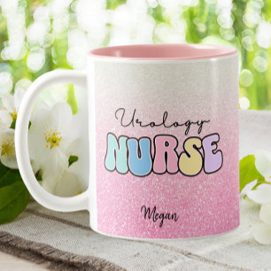 Urology Nurse Dialysis Kidney Groovy Pink Glitter Two-Tone Coffee Mug