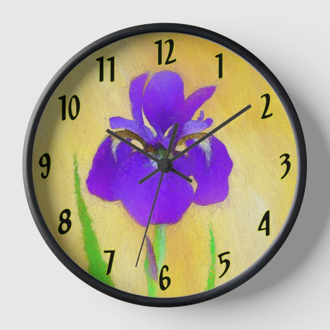 urple Bearded Iris Painting - Original Flower Art Clock (Front)