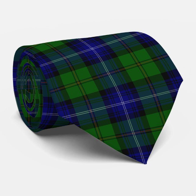 Urquhart tartan blue green plaid tie (Rolled)