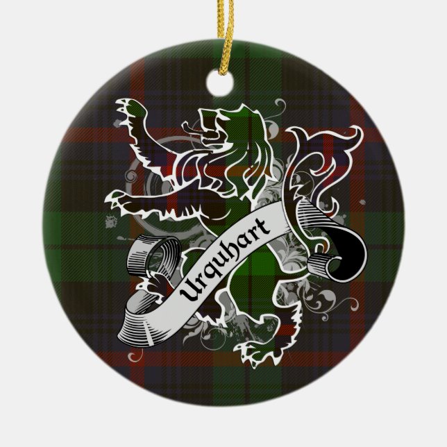Urquhart Tartan Lion Ceramic Ornament (Front)