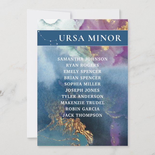Ursa Minor Table Number Celestial Seating Chart (Front)