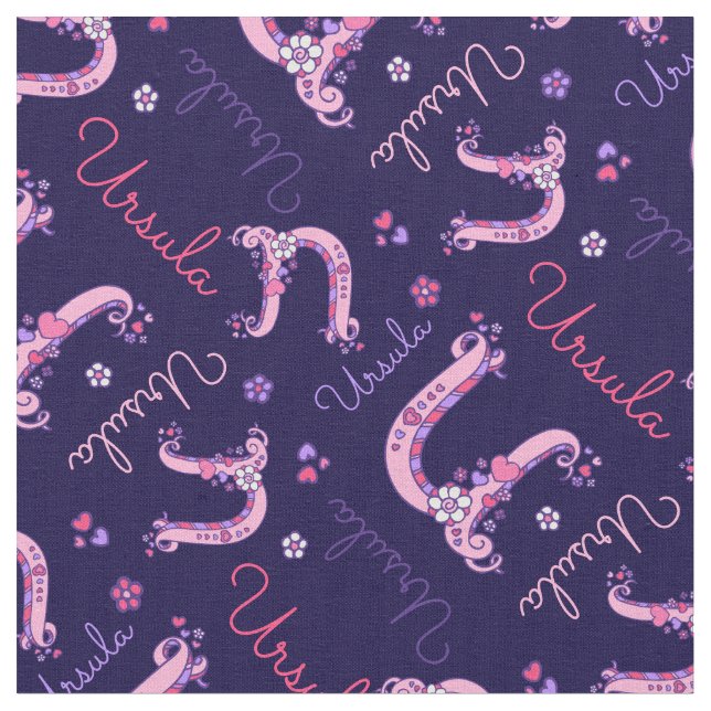 Ursula letter U monogram heart flowers fabric (Close Up)