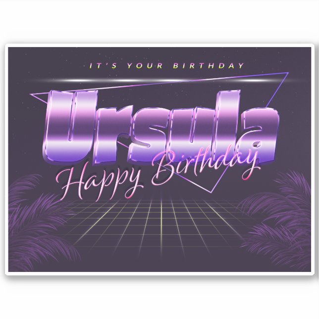 Ursula Nom Prénom lila retro Sticker (Devant)