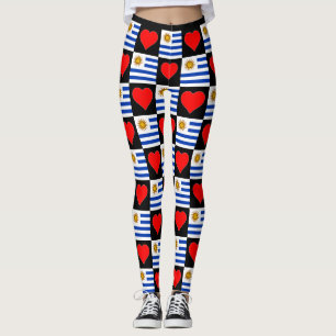 Uruguay Flag Heart Pattern Patriotic Uruguayan Leggings