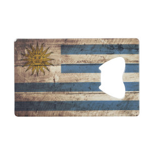 Uruguay Flag on Old Wood Grain Wallet Bottle Opener