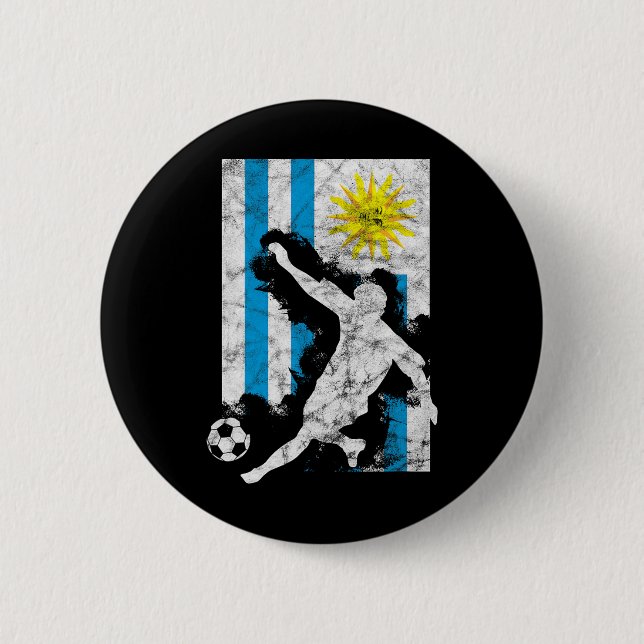 Uruguay Flag Soccer Player Team  2 Inch Round Button (Front)