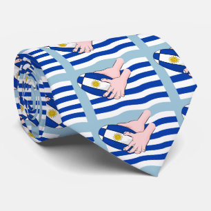 Uruguay Flag With Cartoon Rugby Ball Tie
