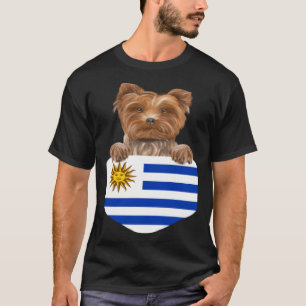 Uruguay Flag Yorkshire Terrier Dog In Pocket T-Shirt