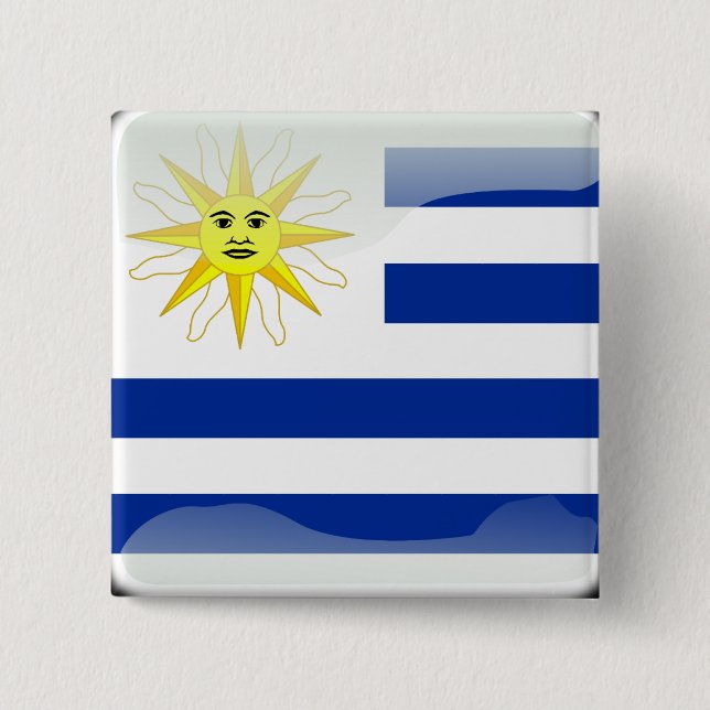 Uruguay glossy flag 2 inch square button (Front)