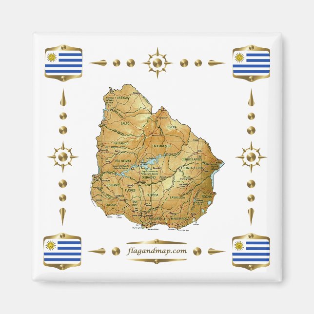 Uruguay Map + Flags Magnet (Front)