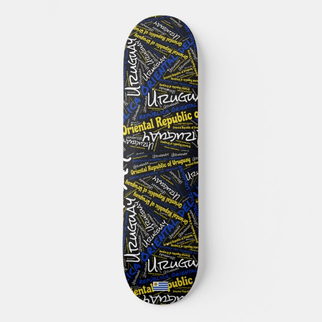 Uruguay National Pride Wordcloud Skateboard (Front)