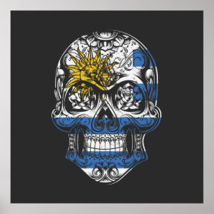 Uruguay Skull And Roses Flag Poster
