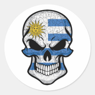 Uruguay Smiling Skull Flag Classic Round Sticker