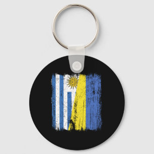 Uruguay Ukraine Half Flag Uruguayan Ukrainian Heri Keychain