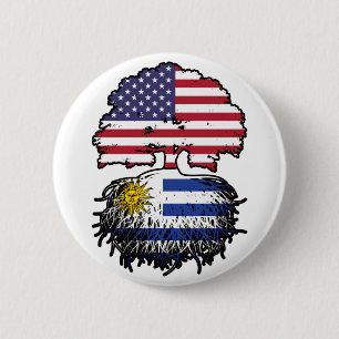 Uruguay Uruguayan American USA Tree Roots Flag 2 Inch Round Button