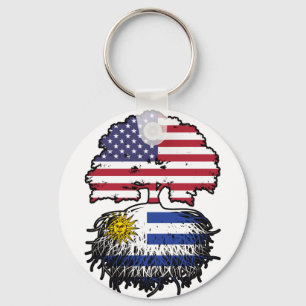 Uruguay Uruguayan American USA Tree Roots Flag Keychain