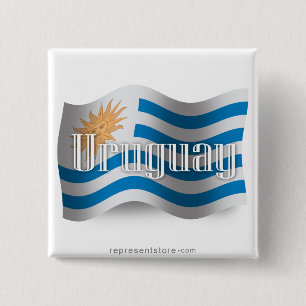 Uruguay Waving Flag 2 Inch Square Button